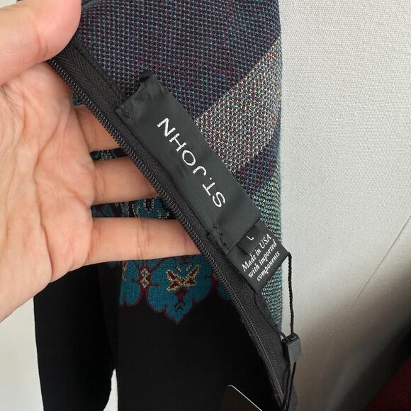 St John Sweater Large Wool Blend Knit Damask Southwestern Mod Metallic Luxe Art - Picture 8 of 10